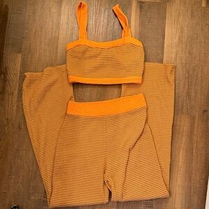 Zara two piece knit crochet set orange